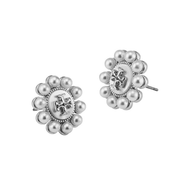 TORY BURCH KIRA STUD DOUBLE T ENCIRCLED BY MOTHER OF PEARL. - Picture 2 of 4